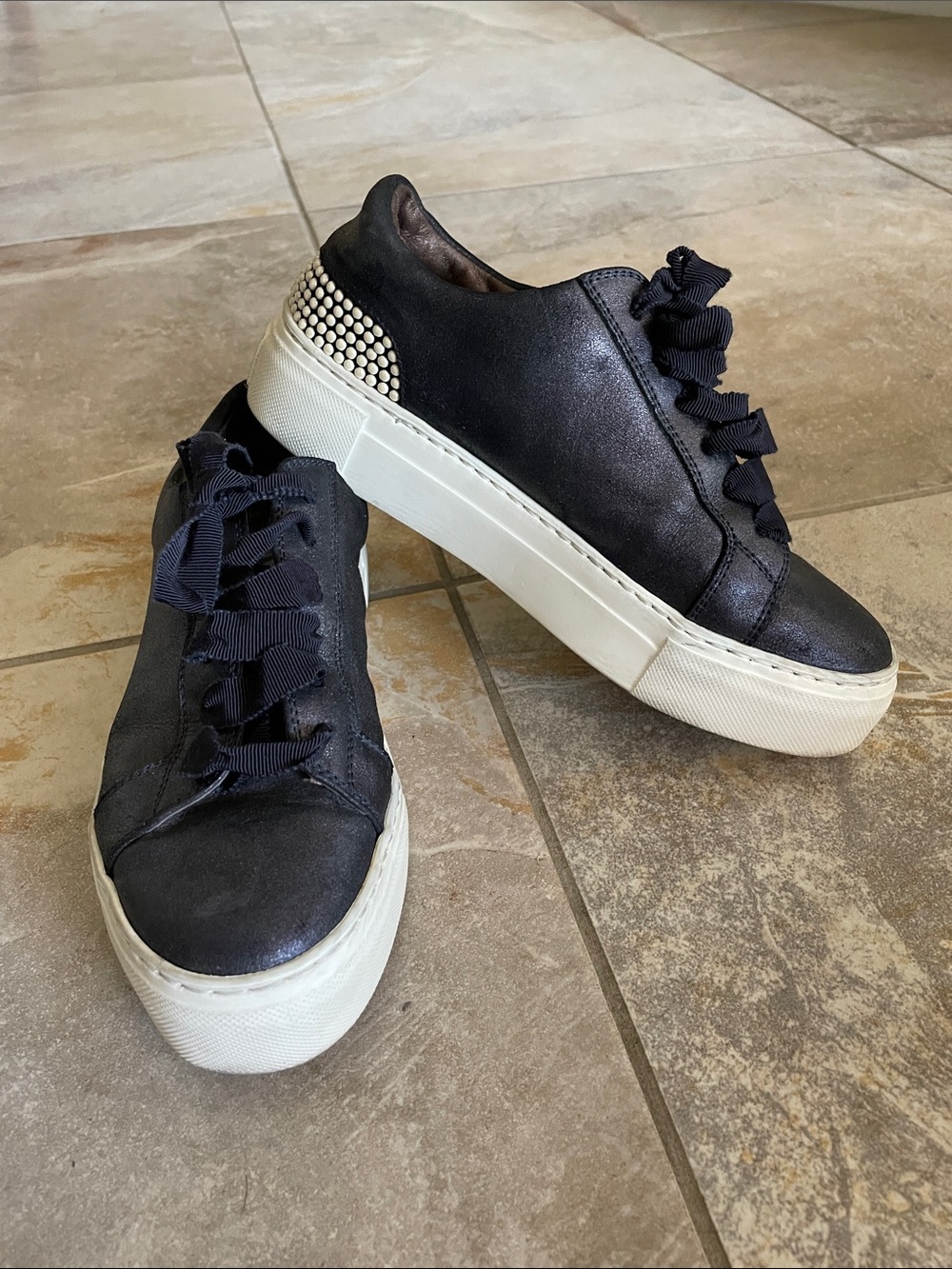 Attilio Giusti Leombruni Black Leather Platform Sneakers
 Sz: 36.5
